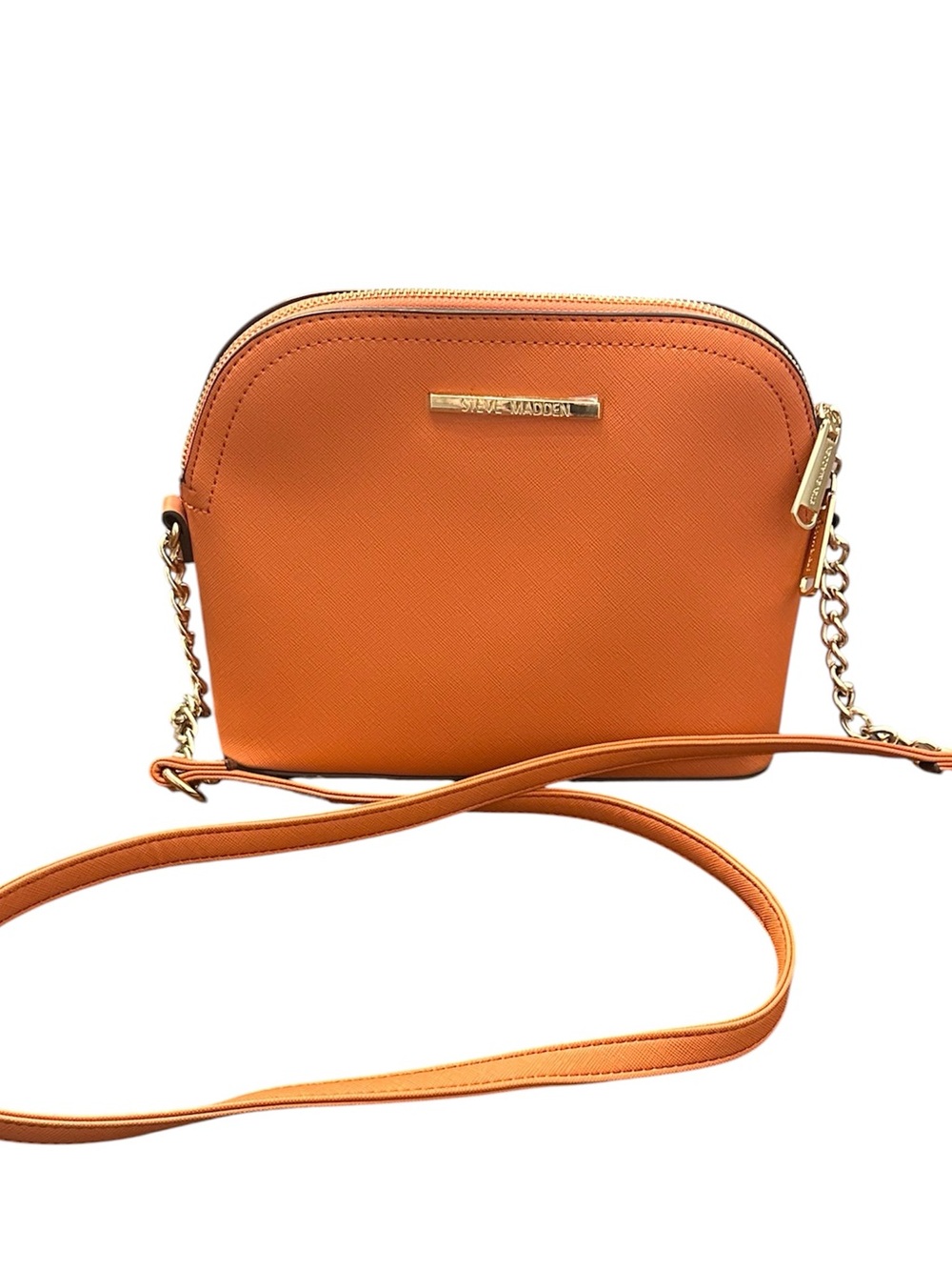 Steve Madden Orange Dome Crossbody Bag With a Gold Chain Strap